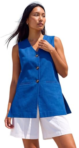 Roman Originals Longline Button Waistcoat Jacket for Women UK - Ladies Everyday Holiday Spring Summer V-Neckline Comfy Soft Evening Vacation Work Party