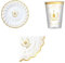 Set Tavola per Cresima, Piatti 25cm e 20cm, Tovaglioli 33x33cm e 25x25cm, Bicchieri 250cc, Decorazioni Oro e Bianco, per 6 o 12 Persone