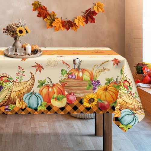 Arquiel Herbstkürbisse Ernte Tischdecke Polyester Rechteckig 152 x 304 cm | Waschbare Polyester-Tischdecke mit Vögel-Motiv, wasserabweisend und pflegeleicht für Küche, Esszimmer, Feste und Feiern.