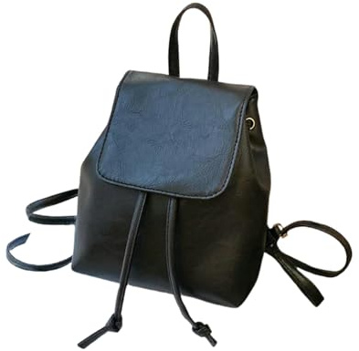 Gyios Rucksack Mini Pu Leder -Rucksack - Kleine Mode Travel & Pendler Draw String Flap -Tasche Für Frauen Und Mädchen-schwarz