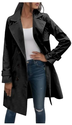 Generisch Trenchcoat Damen Jacke Trench mit Gürtel Damenmantel Herbstmantel Steppmantel Eleganter bergangsmantel Winddichter Reverskragen Elegant Winterjacke Windjacke Softshelljacke