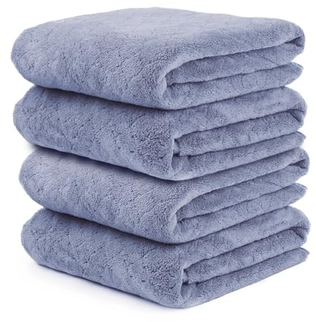 JML Bath Towels, Pack of 4, 30x60, Large, Blue | Hanging Loop, Super Soft, Absorbent, Lint Free, Fade Resistant, Lightweight, Quick Dry, Use for SPA , Sauna, Salon Hair Wrap