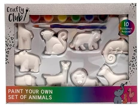 New Paint Your Own Plaster Figures Set with 10 Plaster Figures to Paint with Bright and Colourful Paint Pots Included, Get Creative and Have Some Fun, Perfect for Kids - Animals