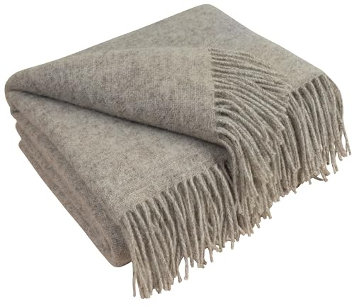 LYHome Lammwolldecke 100% Schurwolle, Warm Kuscheldecke 140 x 200 cm | Winterdecke, Couchdecke, Sofadecke, Tagesdecke , Winter Decke Sofa, Warme Decken Couch | Beige Einfarbig