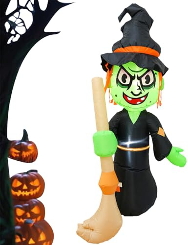 Halloween Luftdekoration | 1,55 Meter Halloween Hexe Luftfigur Mit Integrierter LED Beleuchtung | Aufblasbare Deko Für Holiday Außenbereich Innenbereich Hausweg Terrasse Garten Party -
