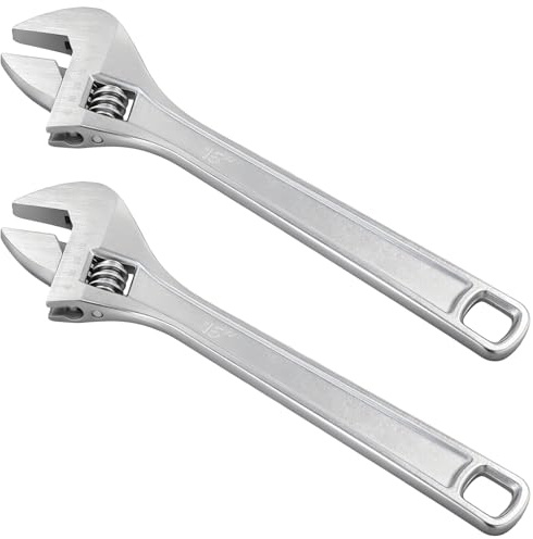MANCHAP 2 Piece Adjustable Wrench, 375mm Metal Spanner, 15 inch Length, 45mm Large Jaw Capacity for Home DIY