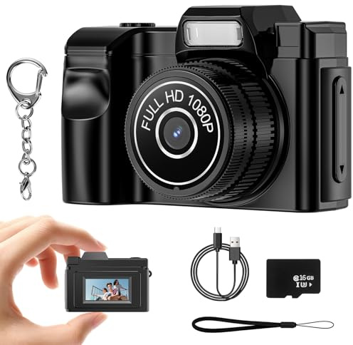 Mini Digitalkamera, Retro Schlüsselanhänger Kamera FHD Kleine Vintage Digitalkamera mit 0,96 Zoll Schirm, wiederaufladbar, 5 Filtermodi, kompakt Fotokamera für Reisen, Vlogging und Unterhaltung