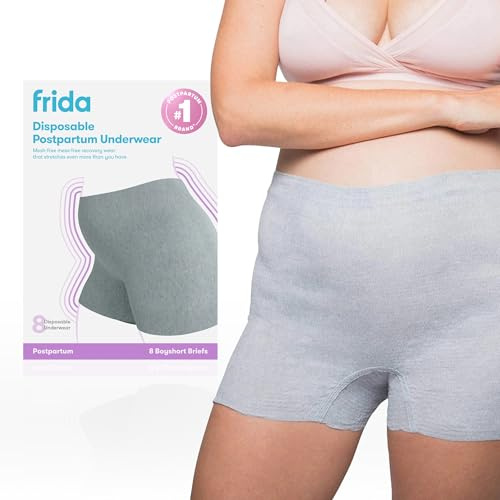 Frida Mom Postpartum Underwear, Disposable Boyshort Panties, High-Waist, Seamless, Stretch Support for Postpartum Recovery, Size XL (Waist 42-64 Stretched), Pack of 8