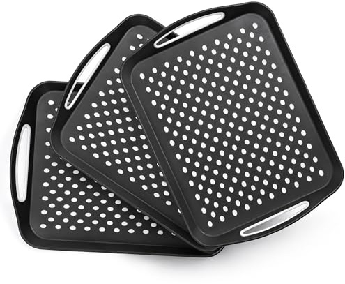 Essen 3-Pack Serving Tray Set – Non-Slip Lap Boards with Grip Handles, Ideal for Food Prep, Tea, Breakfast in Bed – Plastic Tray for Stable Dining – Dishwasher Safe (Black/Black)