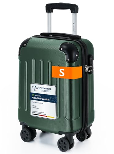 YONSLY Gepäck Suitcase Reisekoffer, Trolley Rollkoffer Handgepäck, Hartschalenreisekoffer mit 360° Lenkrollen, Zahlenschloss, Mehrstufiger Teleskopgriff (S, Dunkelgrün)