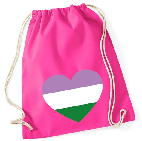 Huuraa Turnbeutel Genderqueer Pride Flagge LGBTQ Herz Geschenk | Sportbeutel 12 Liter Fuchsia Baumwolle Pinker Rucksack Geschenkidee Unisex Beutel mit Kordelzug Baumwollbeutel