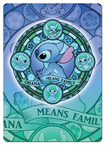 Glasmalerei, Lilo & Stitch, Ohana, Blau, Metall-Wandschild mit inspirierender Aufschrift -