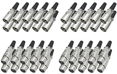 ARLI 40x XLR Set – 20x Stecker + 20x Kupplung 3-polig vergoldet mit Zugentlastung für Mikrofon Kabel Audio Studio Bühne