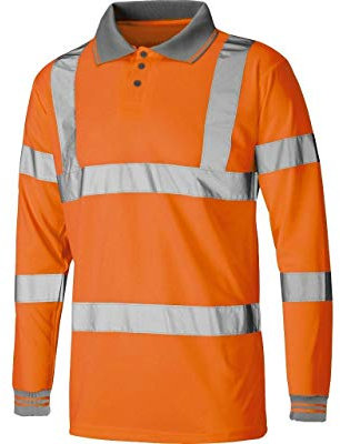 Hi Viz VIS High Visibility Polo Shirt Reflective Tape Safety Security Work Button T-Shirt S-5XL (Orange Long Sleeves, 3XL)