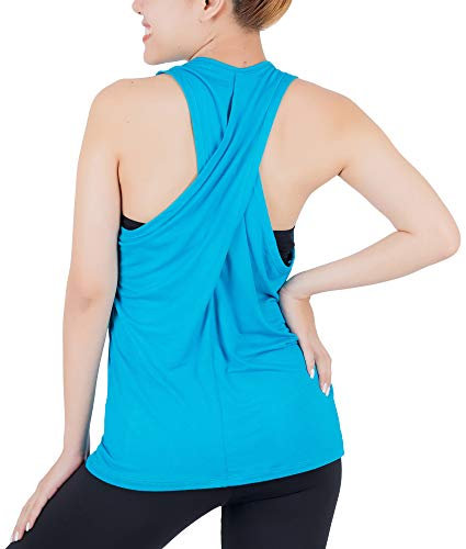Lofbaz Damen Junior Schlank Fit Sommer Yoga Muskelshirt Ärmellos Weste Camisole Simpel Dehnbar Locker Racerback Shirt Hellblau M