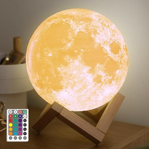 mono living 4.7 Inch Moon Lamp for Adults - 16 Color LED Light Up Moon Ball, Realistic 3D Night Light with Remote & Timer - Unique Thanksgiving Gifts