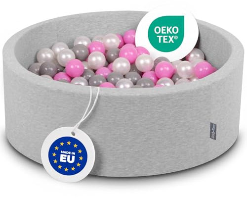 KiddyMoon Piscine À Balles pour Bébé Rond 90X30cm/300 Balles 7Cm Fosses À Boules Jouet Enfant, Gris Clair:Perle/Gris/Rose