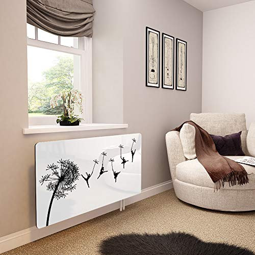 Glass Radiator Cover Printed - Dandelion Ballerinas On White - Premier Range in 1020mm Wide x 640mm High