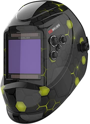 YESWELDER Casco per Saldatura True Color 10X9cm Grande Schermo di Visualizzazione Maschera di Saldatura auto oscurante ad energia solare, 4 Sensori d'arco Ampio schermo 4~5/9-9/13 per TIG MIG ARC