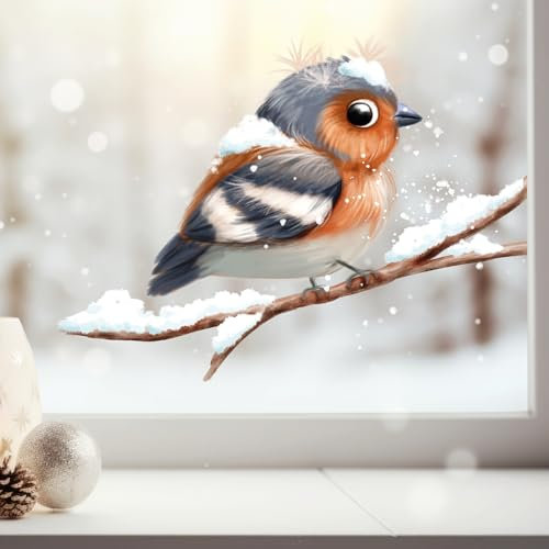 Wandtattoo Loft Fensterbilder Weihnachten mit winterlichen Fink – Wiederverwendbar – A4 Bogen – Weihnachstdeko Fenster Kinderzimmer, Weihnachtsbilder Fenster, Fensterbild Winter