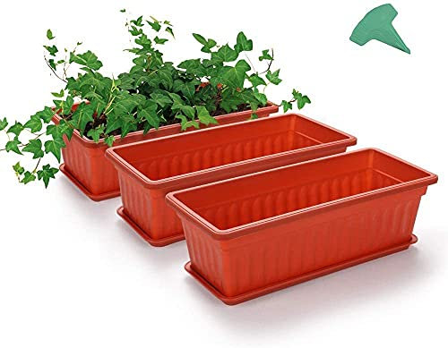 MSYU Lot de 3 Pots de Fleurs en Plastique Couleur Terre Cuite de 43,2 cm avec 15 étiquettes de Plantes, pour Rebord de fenêtre, terrasse, Jardin, décoration d'intérieur, Porche (Orange)