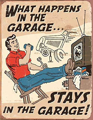 Happens Garage stays Men Dad Husband Tools Mechanic Vintage Retro Man Cave Bar Pub Shed Novelty Gift Aluminium Metal Tin Wall Décor Sign