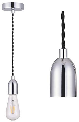 Silver Chrome Ceiling Pendant Light Fitting, Twisted Braided Flex,E27 Lamp Holder Suspended Pendant Light Fitting Kit-Chrome