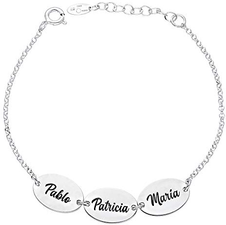 doble aro Pulsera de Plata Personalizada con Nombres Plata de Ley 925 | Personalízalo con nombres; elaborado artesanalmente en España; presentado en caja, listo para regalar.