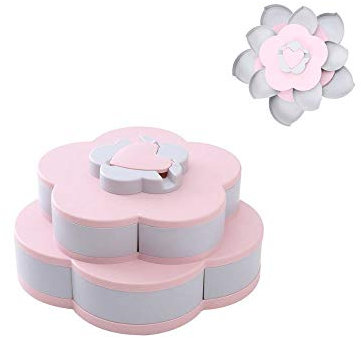 Ygapuzi Double Deck Snack Box Blumenförmige rotierende Süßigkeiten Servierbehälter mit Telefonhalter, 10 Grid Creative Snacks Aufbewahrungstablett für Trockenfrüchte, Nüsse, Pommes, Oliven (Rosa)