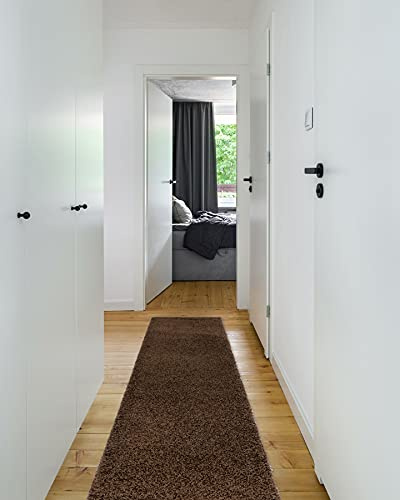 rugsx Teppich, Läufer SOFFI Shaggy 5cm; in die Küche, Halle, Korridor, braun 60x200 cm