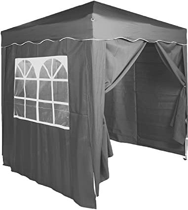 Defacto Pavillon Gartenzelt Pop Up Zelt Partyzelt Gartenpavillon 2x2m Faltpavillon,UV-Schutz 50+, 100% Wasserdicht, Inkl. 4 Seitenteile, Tragetasche mit Seile und Heringe (GRAU)