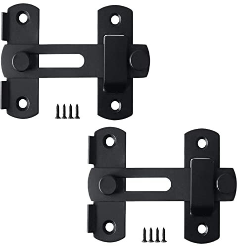 DOUBLE 2 C Barn Door Lock, 2 Pack Sliding Barn Door Lock Hardware Gate Latches, Carbon Steel Door Latches for Barn Door Cabinet Window Closet Door, Black, 2 Pack