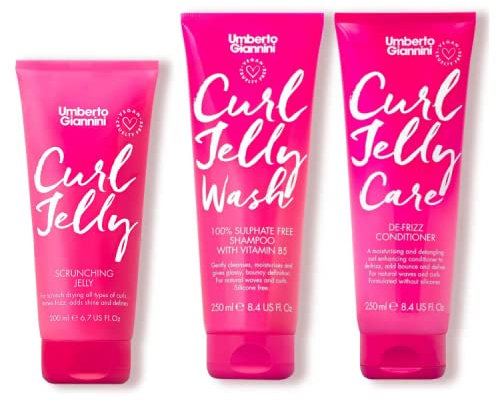 Umberto Giannini Curl Jelly Frizz Free Trio – Curl Scrunching Gelee, Jelly Wash Shampoo & Jelly Care Conditioner Bundle – Vegan, Cruelty Free & Sulfatfreies Set für lockiges oder gewelltes Haar