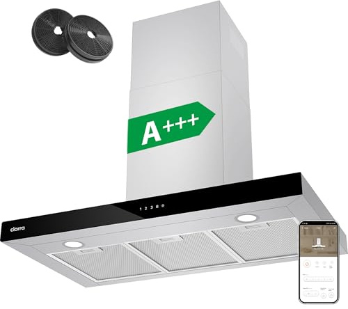 CIARRA ASS9102 A+++ 90 cm Campana extractora de pared táctil 650 m³/h con filtro de carbón 4 niveles Boost