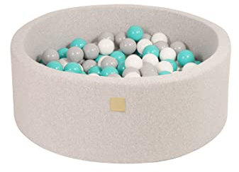 MEOWBABY Piscine À Balles 90X30cm/150 Balles ∅ 7Cm pour Bébé Enfant Rond Fabriqué en UE Gris Clair: Turquoise/Gris/Blanc