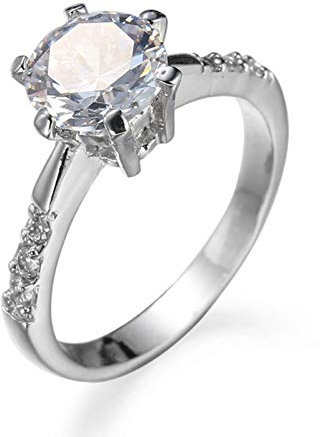 Homxi Verlobung Ring Damen,Rund mit Weiß Zirkonia Ring Damen Versilbert Silber Größe 60(19.1)