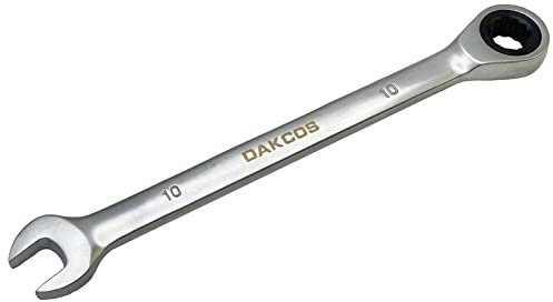 DAKCOS Llave combinada de carraca 10mm Llave fija con trinquete en Cr-V con acabado cromado mate