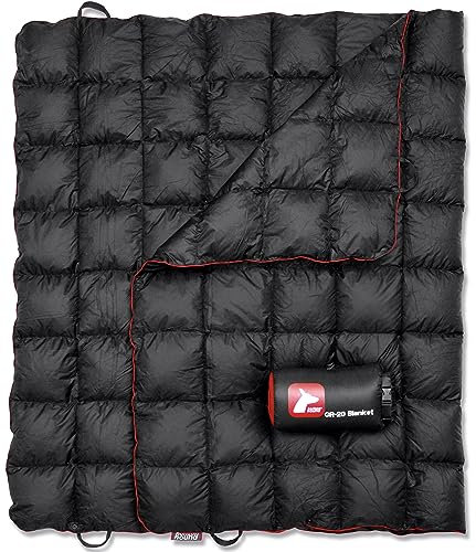 Horizon Hound GR-20 Daunen-Campingdecke – Outdoor-Reisedecke, Schwarz | Isolierte, leichte, warme Ausrüstung zum Schlafen, Camping, Stadion, Wandern, Festivals | Wasserabweisend, verpackbar, kompakt