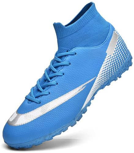 ASOCO DREAM Football Boots Men's Astro Turf Trainers Outdoor High-Top Football Shoes Professional Athletics Sneakers Teenager Soccer Shoes,Blue,2.5 UK