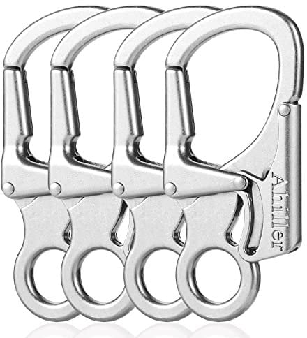 Ahiller Karabiner Schlüsselring Clip, 3 Zoll Zinklegierung Doppelte Verriegelung Schlüsselbund für Outdoor, Schlüsselanhänger Stil Karabinerhaken [Silbrig-4P]