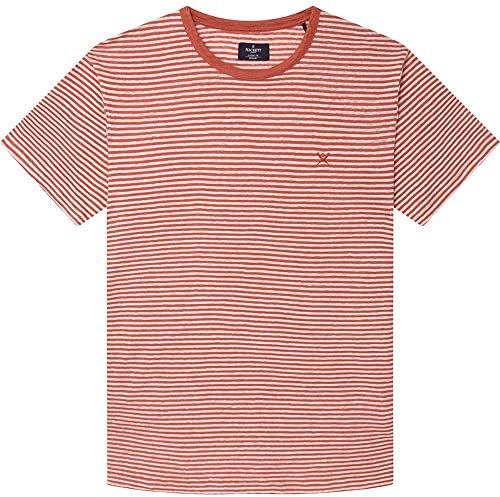 HACKETT LONDON Herren Linen Stripe Tee T-Shirt, Redwood, M