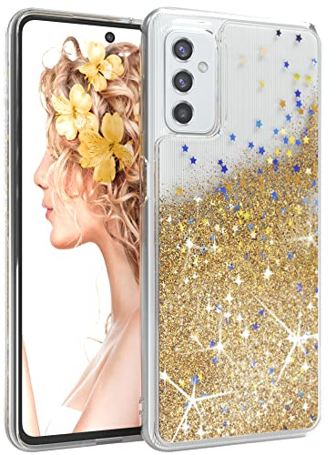 EAZY CASE Hülle kompatibel mit Samsung Galaxy M52 5G Schutzhülle mit Flüssig-Glitzer, Handyhülle, Schutzhülle, Back Cover mit Glitter Flüssigkeit, TPU/Silikon, Transparent/Durchsichtig, Gold