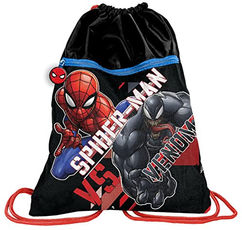 PASO Premium Kinder Turnbeutel/Sportbeutel - 43x34 cm - Spiderman - Schwarz