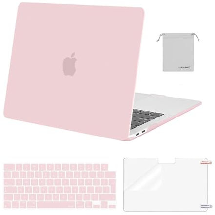 MOSISO Compatible with MacBook Air 13 inch Case M4 M3 M2 2025 2024 2023 2022 A3240 A3113 A2681 Chip, Hard Shell&Keyboard Skin&ScreenFilm&Pouch for MacBook Air 13.6 inch Case M2 M3 M4, Baby Pink