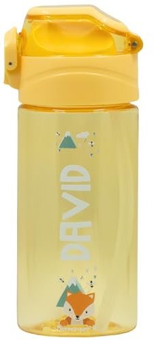 BIENMARQUER Gourde Personnalisée Enfant avec paille sans BPA. Gourde à personnaliser avec un prénom et motif. Résistante au lave-vaisselle. Bouchon anti-fuite. 450mL (Jaune)