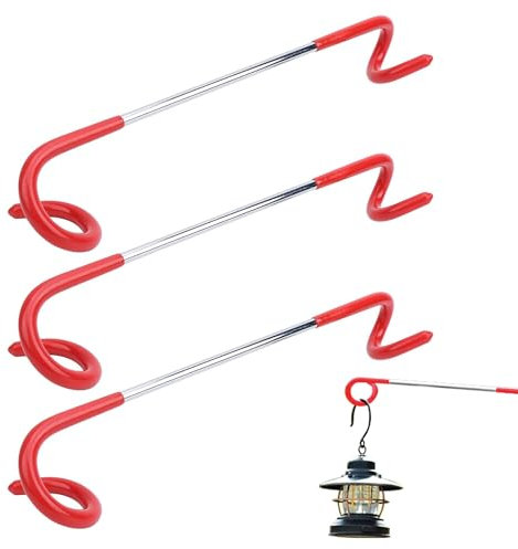 3 Pcs Lantern Stand Hook, Heavy Duty Stainless Steel Camping Hooks Hanger Light Pole Lanterns Stand Tent Camping Accessories Tent Pole Hook Lanterns Holder Hanger Clips for Grill, Hiking