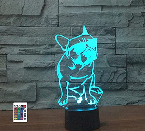 SUPERRUIDALONG 3D Französische Bulldogge Fernbedienung 16 Farben Nachtlichter Illusion Acryl LED Tisch Nachttisch Lampe Kinder Schlafzimmer Schreibtisch Dekor Geburtstag Geschenke Spielzeug für Kinder
