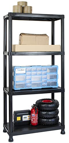 Garage Storage Shelves Black Plastic Shed Office 3 4 or 5 Tier Shelving Unit (1, 4 Tier)