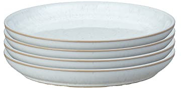 Denby Weiße mittelgroße Teller, weiß, neutral gemustert, spülmaschinen- und mikrowellengeeignet, 21 cm, glasiertes Keramik-Geschirr aus Steingut, splitter- und rissfest, 4 Stück