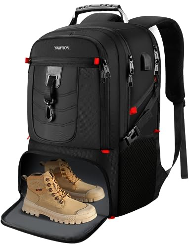 YAMTION Rucksack Herren Groß mit Schuhfach und Laptopfach für Arbeit,Wasserdichter Sportrucksack Schulrucksack Jungen Teenager Reiserucksack Handgepäck Flugzeug für Männer Damen (schwarz, 17,3 Zoll)